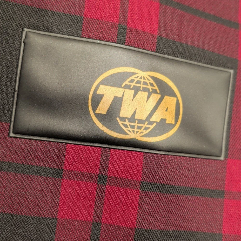 Vintage TWA Airlines Garment Bag Red Black Plaid Suiter Travel Luggage Logo